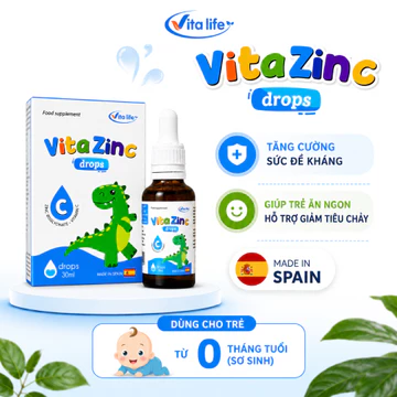 Kẽm Cho Bé Vita ZinC Kẽm Hữu Cơ VitaZinC VITA LIFE hỗ trợ cải thiện biếng ăn và tăng sức đề kháng