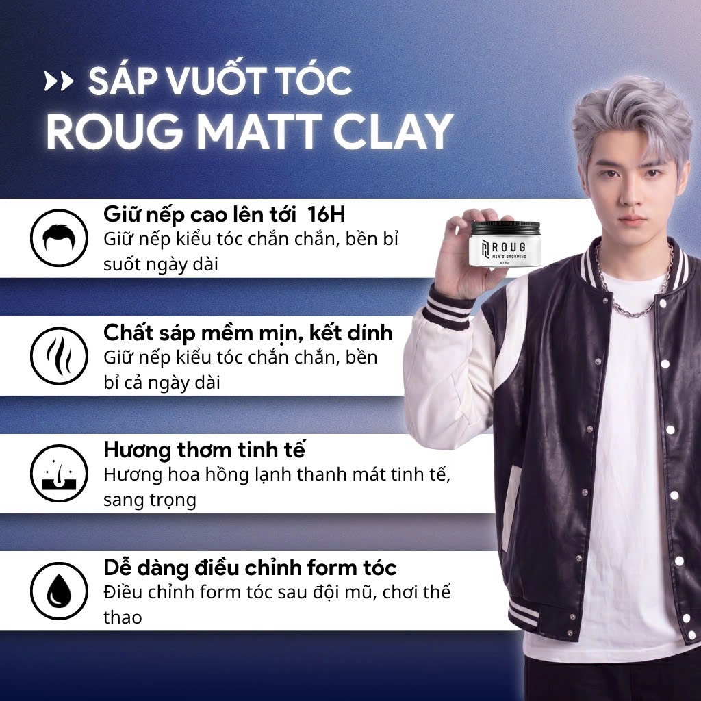 [VERSION 4] Sáp vuốt tóc Roug Matt Clay - Roug Trắng cho tóc dày, Giữ nếp tới 16h, Không bết dính