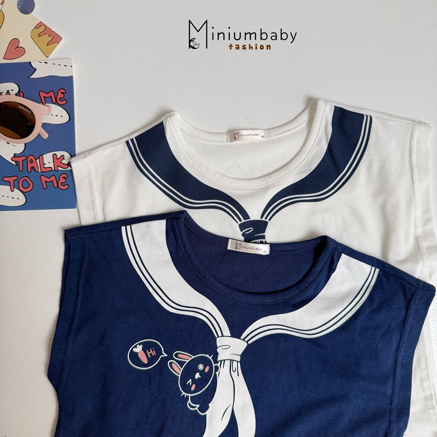 Set bộ sát nách bé gái hoạ tiết nơ xinh xắn Miniumbaby mix quần váy, chất vải cotton mềm mát SB2751