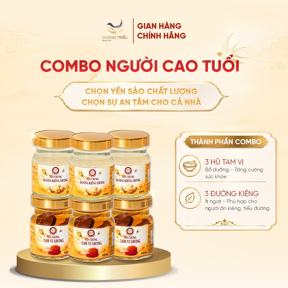 Hoàng Triều Bird's Nest - " Combo Người Cao Tuổi " - Set 6 hũ Yến chưng sẵn cao cấp hũ 70ml/ 2000mg