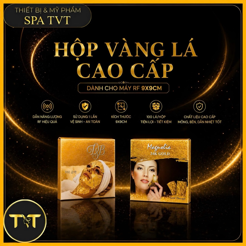 Hộp 100 Miếng Vàng DSB &  MAGNOLIA Lá 24K, Mặt Nạ Dát Vàng Gold Lá To Kích Thước 9x9cm