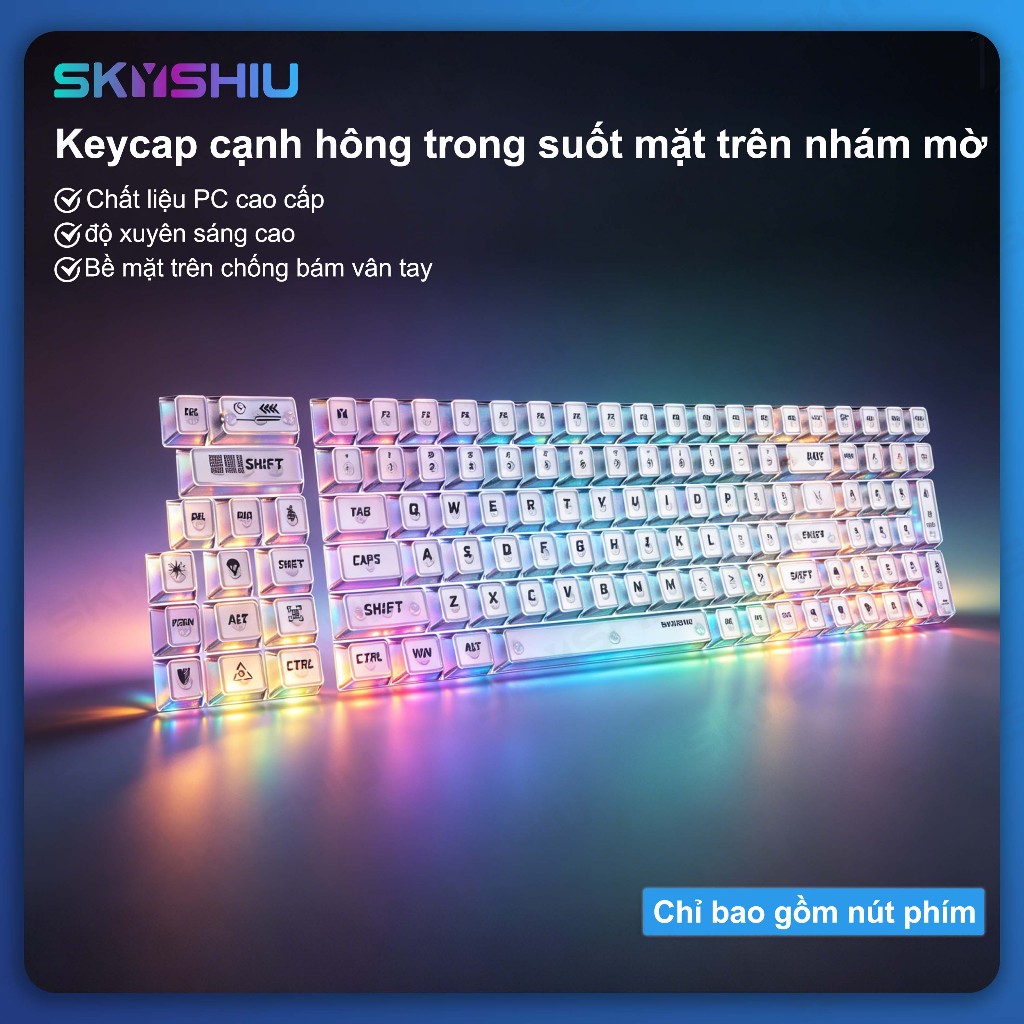 SKYSHIU Keycap Trong Suốt Nhám Mờ Mặt Trên – Cạnh Hông Xuyên LED, Tương Thích Mọi Bàn Phím Cơ | BigBuy360 - bigbuy360.vn