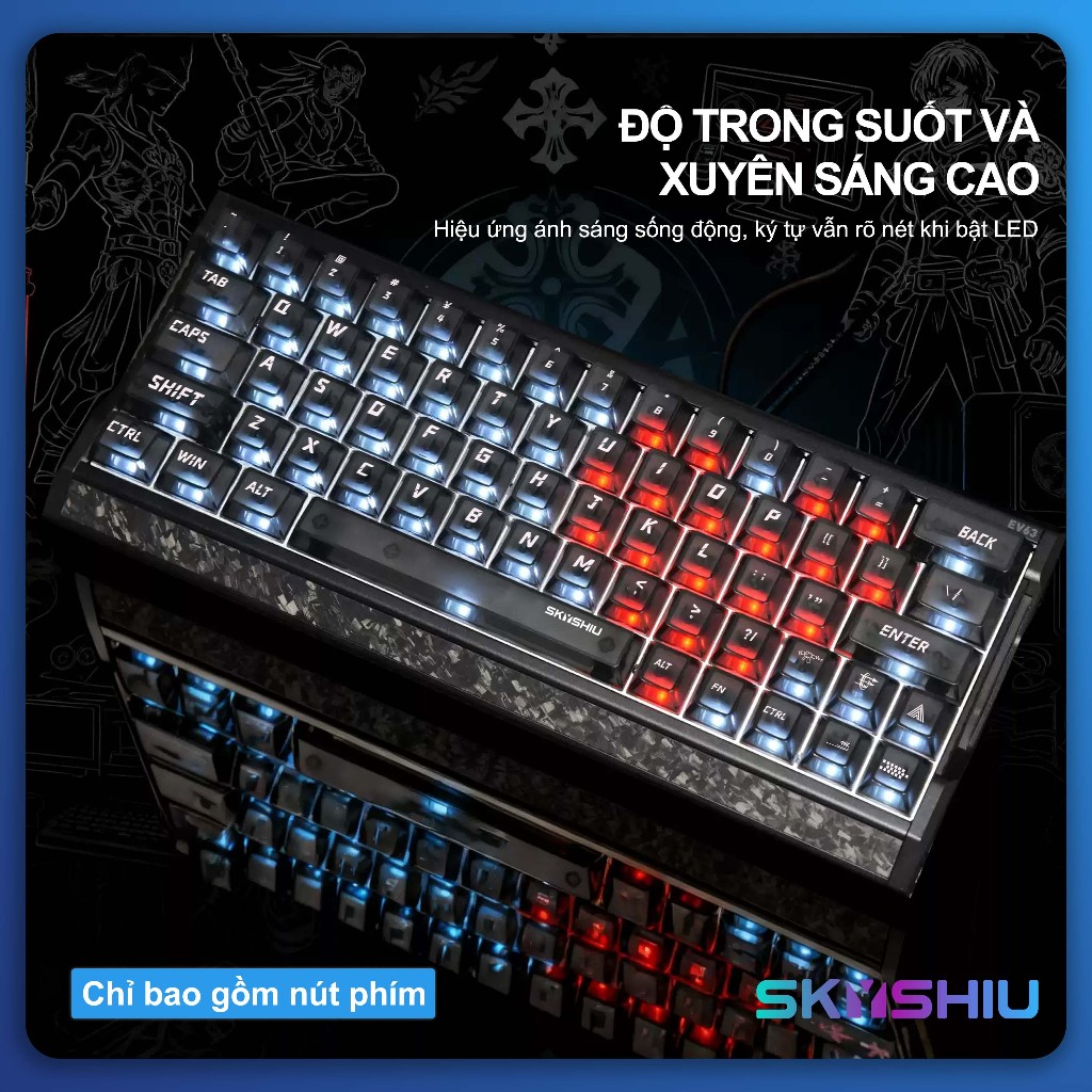 SKYSHIU Keycap Trong Suốt Nhám Mờ Mặt Trên – Cạnh Hông Xuyên LED, Tương Thích Mọi Bàn Phím Cơ | BigBuy360 - bigbuy360.vn