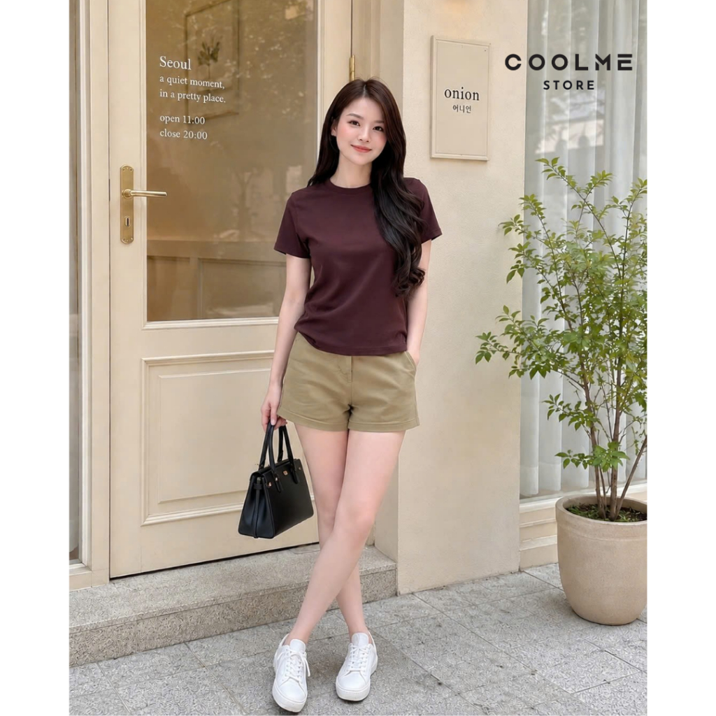Áo thun baby tee nữ trơn basic form vừa cổ bo chun chất cotton co giãn thấm hút mồ hôi Coolme -BBT
