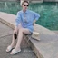 Set bộ sơ mi kẻ xanh GUMIN thiết kế áo phối họa tiết thêu basic kèm quần short thanh lịch, Set đồ nữ vintage sang chảnh