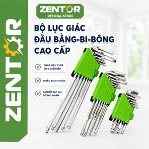 Bộ lục giác vặn ốc Zentor loại ngắn, dài đầu bi, đầu bông hoa thị bộ 9 món chất thép CR-V siêu bền chịu lực tốt