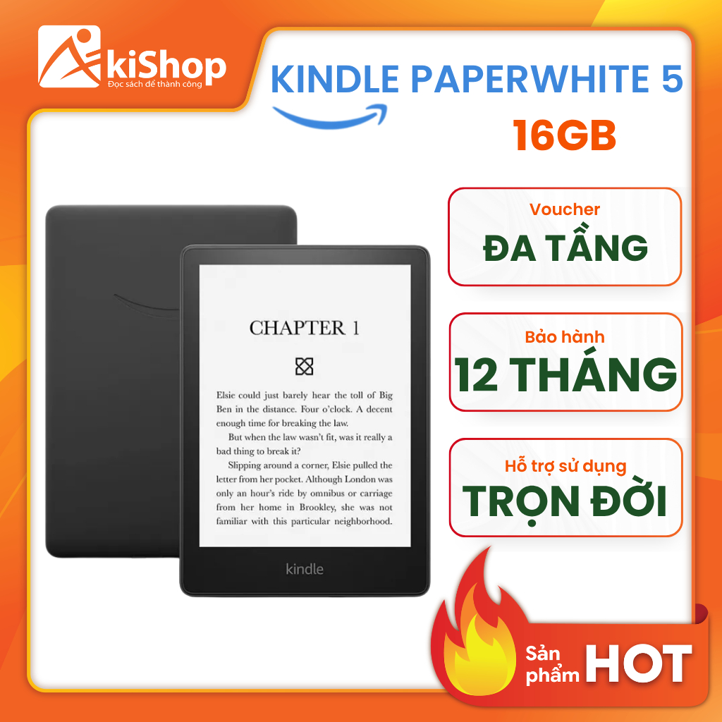 Máy đọc sách Kindle Paperwhite 5 16GB Màu đen chính hãng Akishop | BigBuy360 - bigbuy360.vn