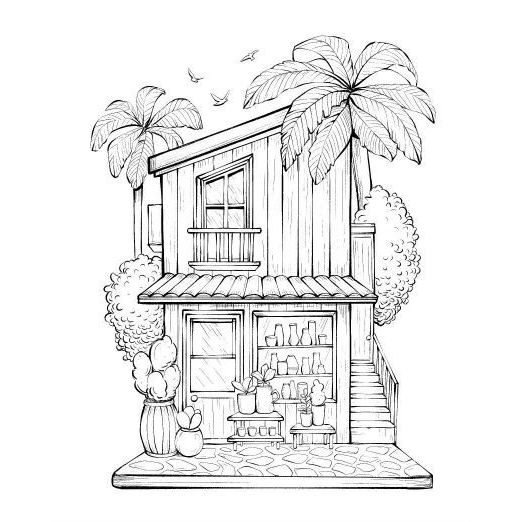 Bộ 50 tranh tô màu Mochi tranh tô màu chủ đề quan cảnh thiên nhiên giấy tô màu giảm stress (T08)