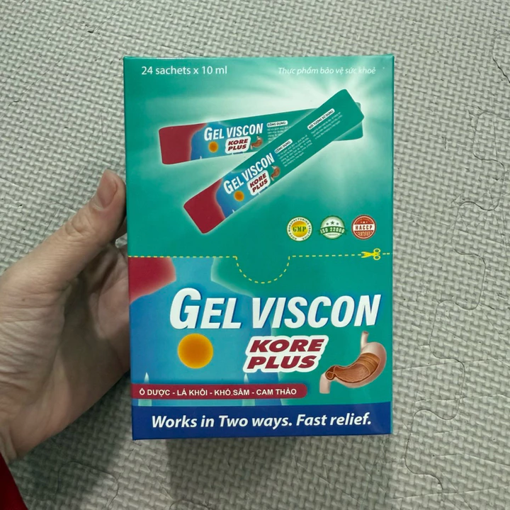 Gel dạ dày thảo dược Gel Viscon Kore plus Hỗ trợ giảm đau dạ dày, trào ngược dạ dày, Loét dạ dày tá tràng Hộp 24 gói