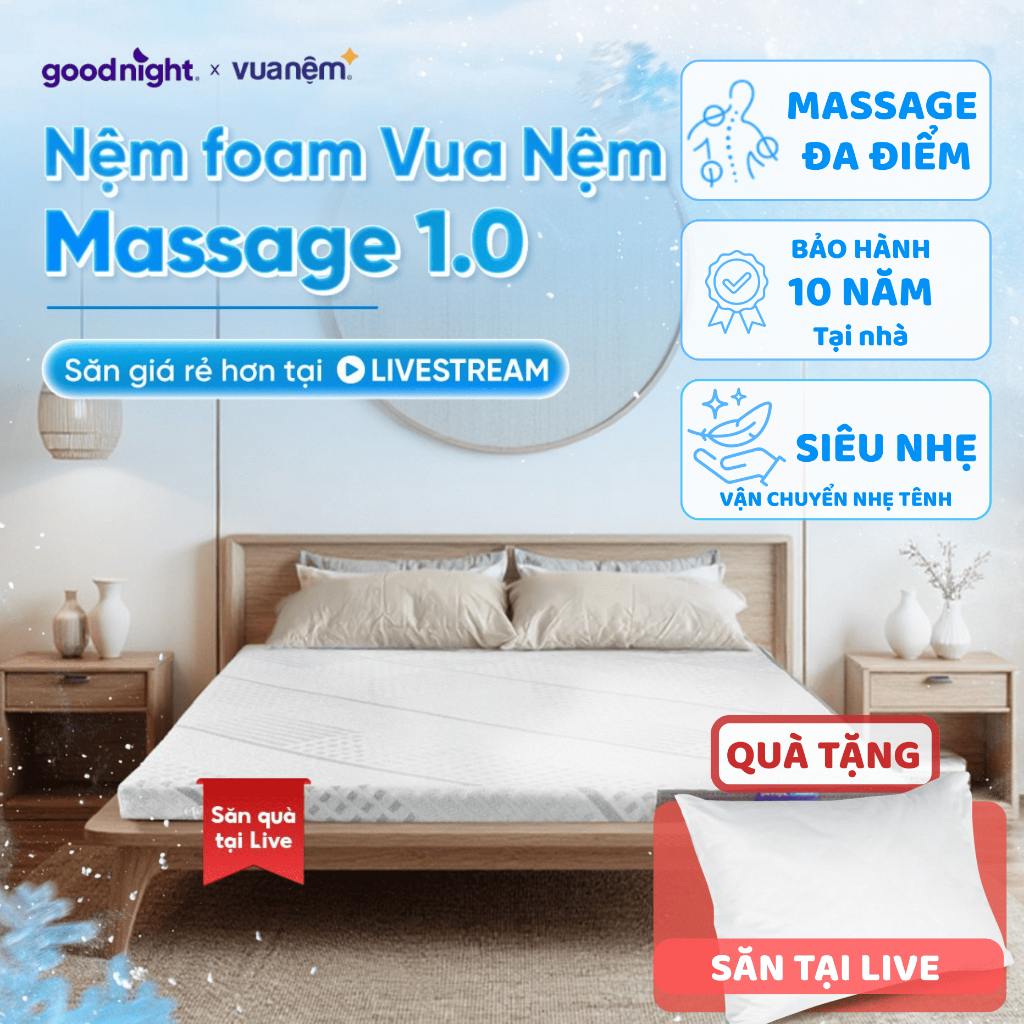 [SĂN GỐI TẠI LIVE] Nệm Foam Cấu Trúc Lượn Sóng Goodnight Massage 9/10cm, nệm foam êm, đệm foam