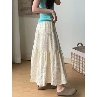 Chân Váy Midi Dài Xếp Tầng Hoa Nhí Phối Ren Leis Maxi Lưng Chun Dáng Xòe Đi Chơi - Cakecat