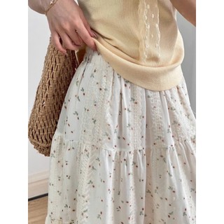 Chân Váy Midi Dài Xếp Tầng Hoa Nhí Phối Ren Leis Maxi Lưng Chun Dáng Xòe Đi Chơi - Cakecat