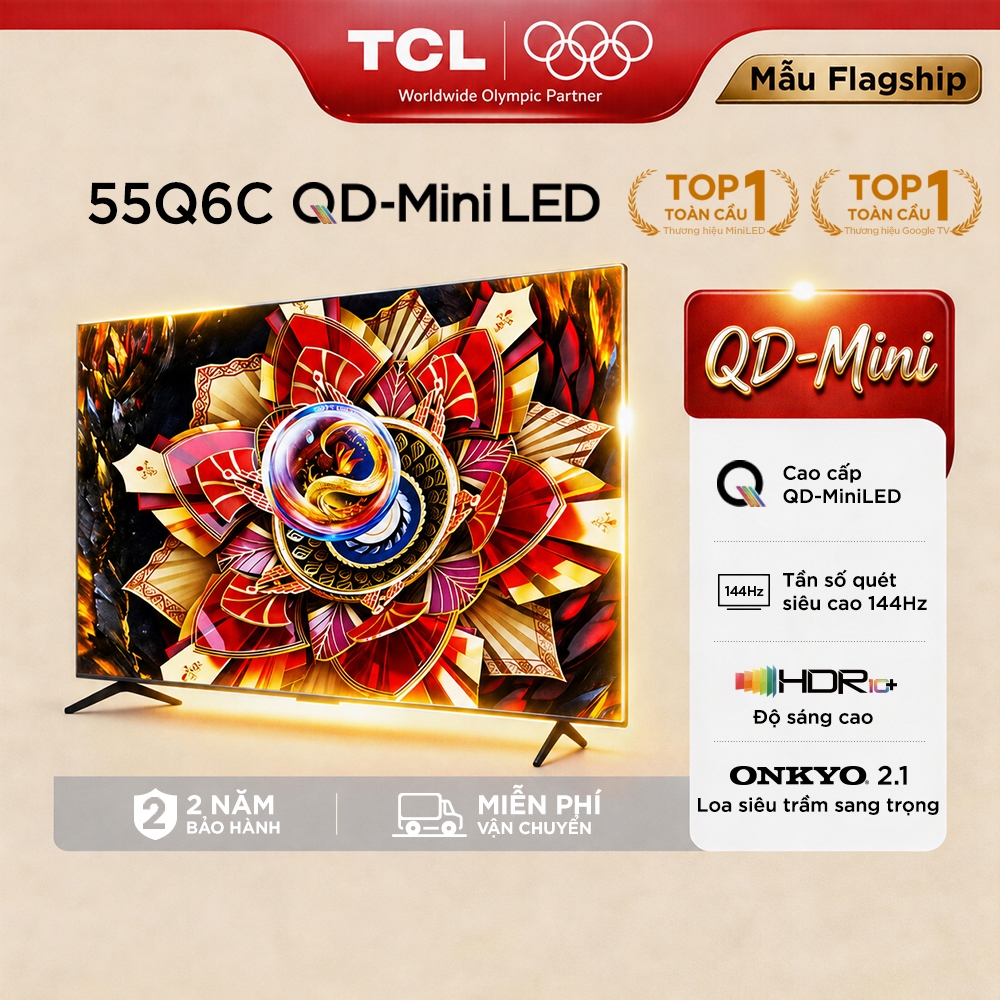 【QD-MiniLED】TCL 55 inch Premium QD-MiniLED 55Q6C, tần số quét siêu cao 144Hz, âm thanh cao cấp từ ONKYO 2.1 Lắp0đ HCM HN | BigBuy360 - bigbuy360.vn