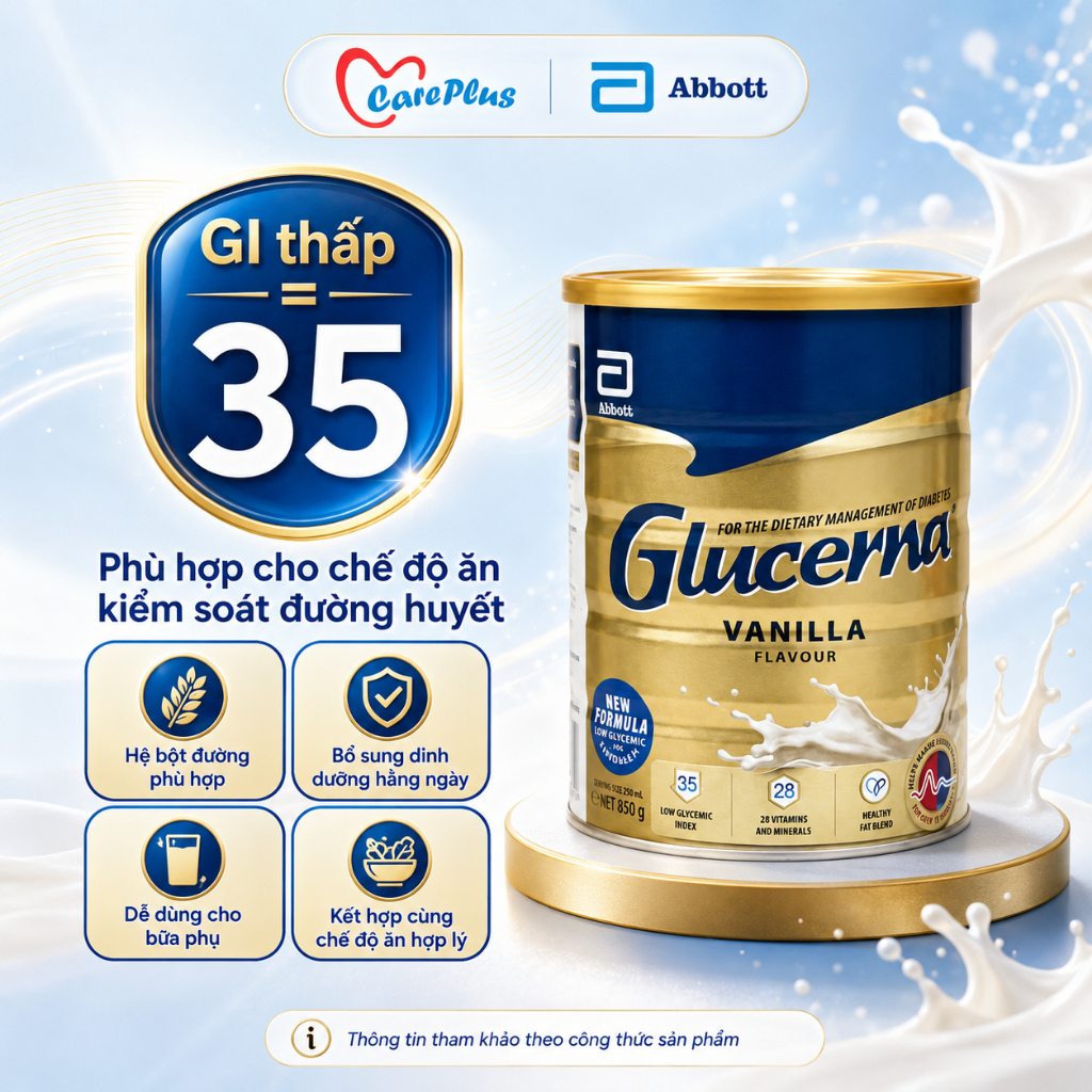 Sữa bột Glucerna Úc Abbott 850g vị Vanilla GI thấp dinh dưỡng cho người tiểu đường HSD 2028