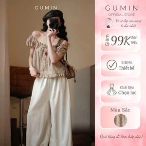 Áo trễ vai hoa nhí GUMIN thiết kế áo viền bèo tay bồng tiểu thư, Áo kiểu nữ vintage basic thanh lịch sang chảnh