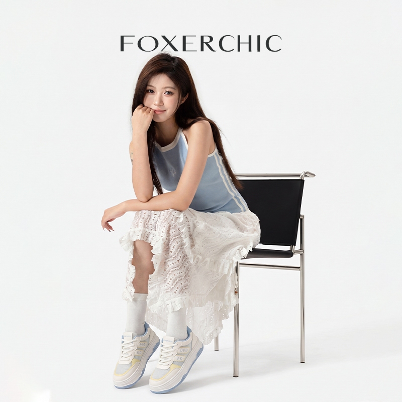 FOXERCHIC Giày Thể Thao Nữ Vật Liệu Mặt Lưới Thông Khí Chỉ Nặng 400g Nền Dày Tăng 5 cm