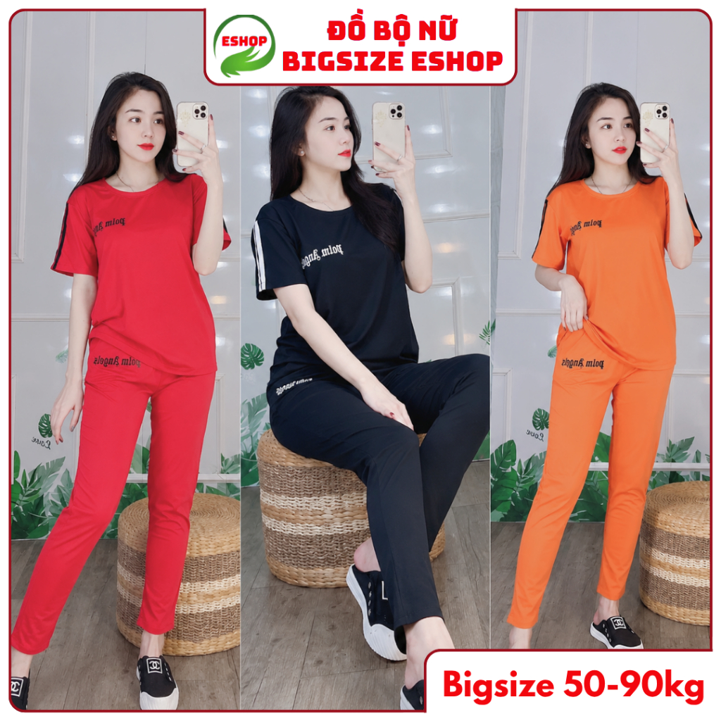 Đồ Bộ Nữ Bigsize 45-85kg Thun Cotton Quần Dài Mặc Nhà Đồ Ngủ Trung Niên Thể Thao ESHOP DB14