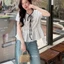 Áo thô babydoll GUMIN thiết kế hoa thêu kèm dây nơ ngực phối ren tay bồng tiểu thư, Áo kiểu nữ vintage thanh lịch