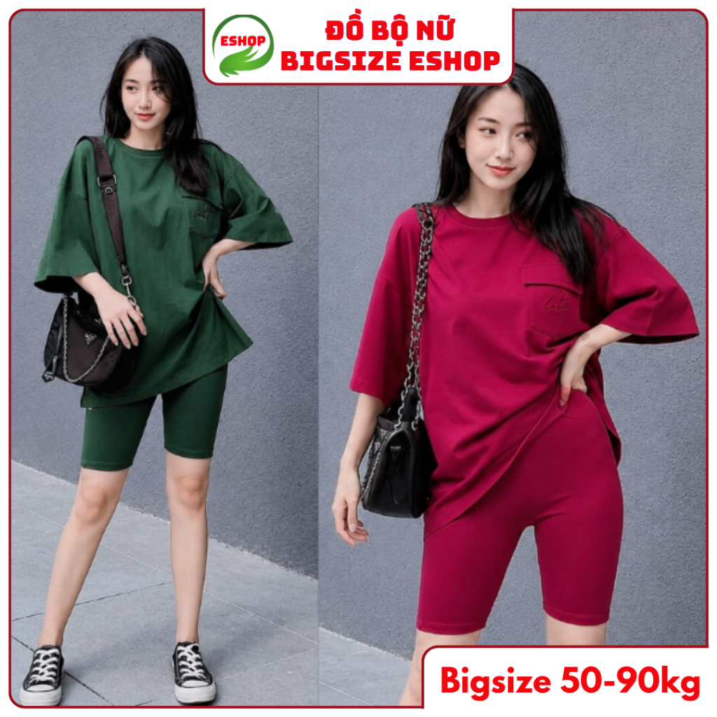 Đồ Bộ Nữ Bigsize 43-85kg Chất Thun Cotton Quần Lửng Ngố Mặc Nhà, Đi Chơi, Ngủ, Thể Thao ESHOP AD08