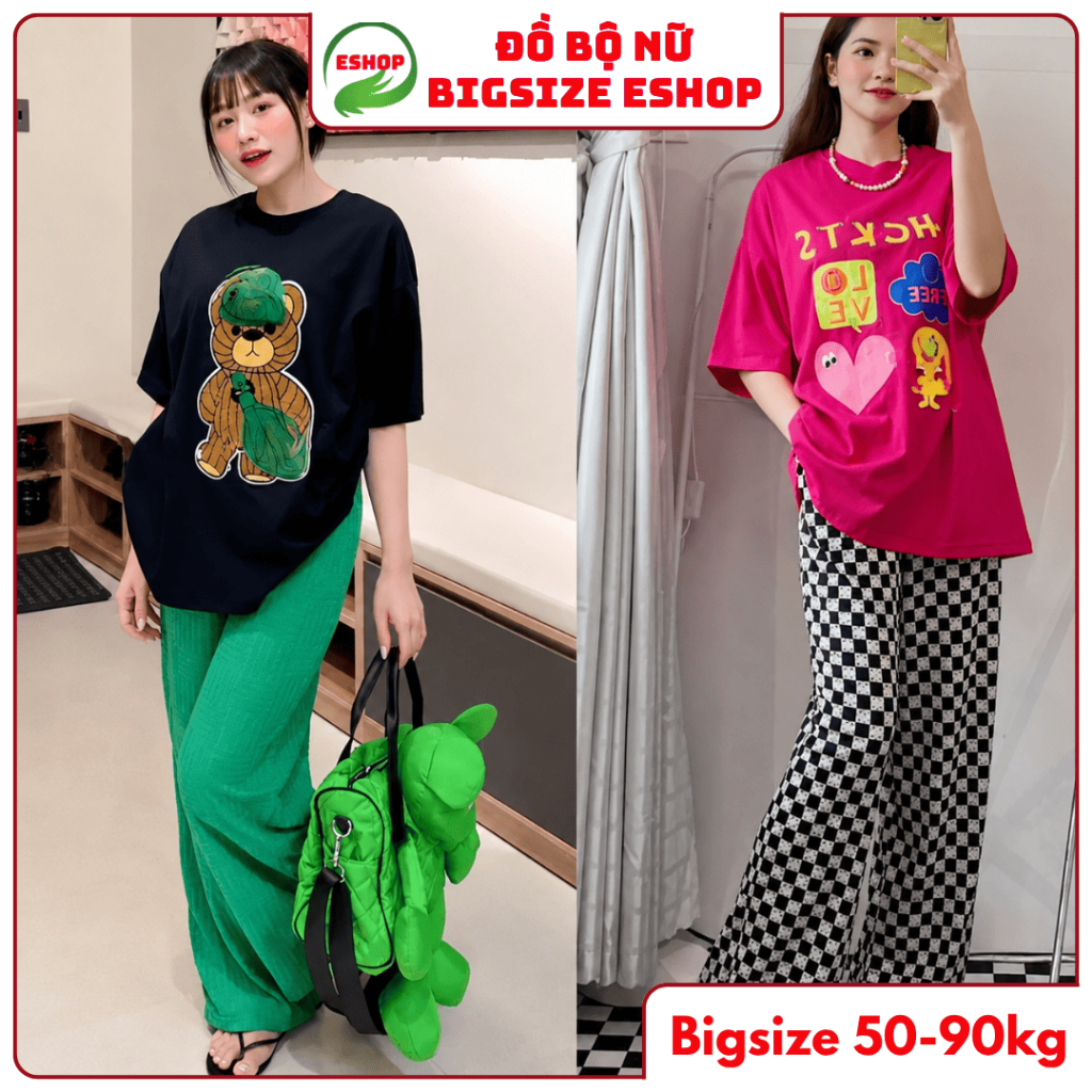 Đồ Bộ Nữ Bigsize Quần Ống Suông Có Túi Cạp Cao ESHOP DB168 Thun Cotton Co Giãn Form Rộng 45-85kg