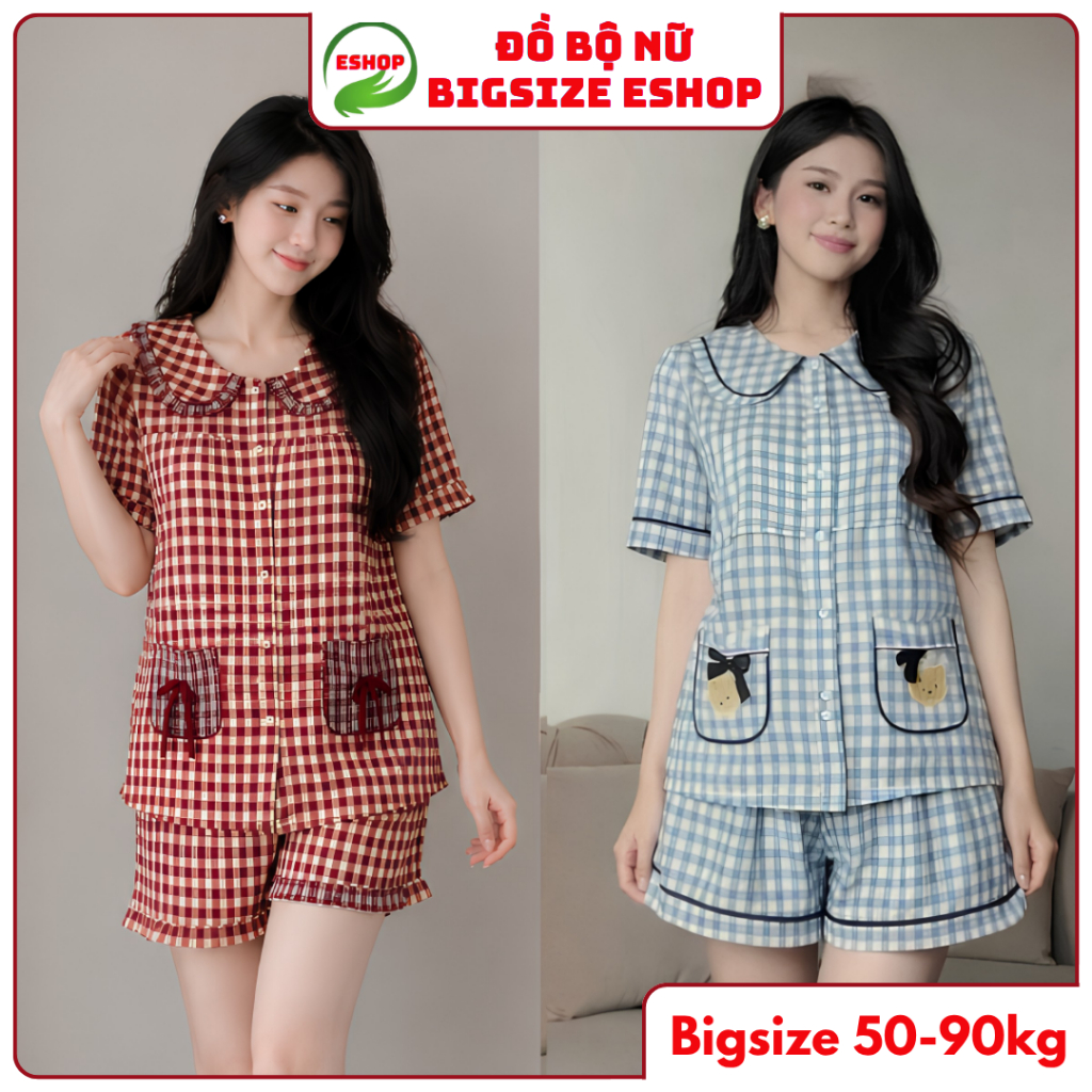 Đồ Bộ Nữ Tiểu Thư Bigsize Đồ Bộ Mặc Nhà Quần Đùi Đũi Caro Nhung Mặc Ngủ Mặc Nhà Thoải Mái Set Bộ Đẹp MS477