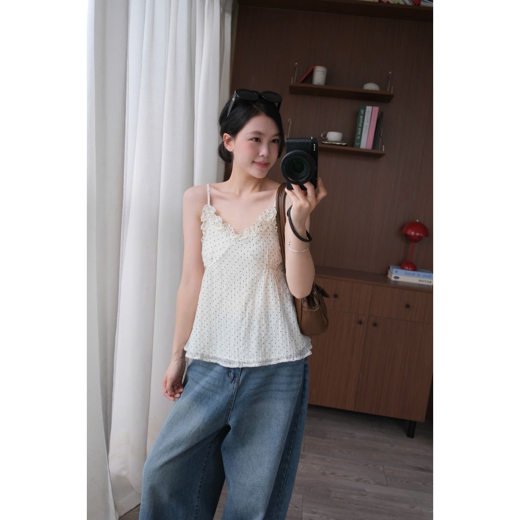 Emma Top (TSW) Áo 2 dây voan chấm bi viền bèo Nữ the.sweaterweather