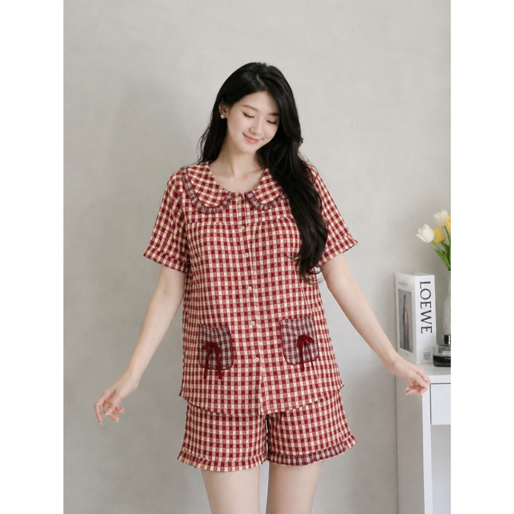 Đồ Bộ Nữ Tiểu Thư Bigsize Đồ Bộ Mặc Nhà Quần Đùi Đũi Caro Nhung Mặc Ngủ Mặc Nhà Thoải Mái Set Bộ Đẹp MS477