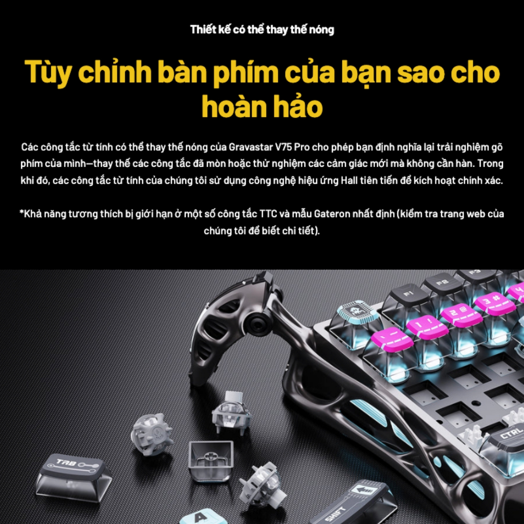 Bàn Phím Cơ GravaStar Mercury V75 Pro Cyberpunk Hall Effect RGB 8000Hz Gaming