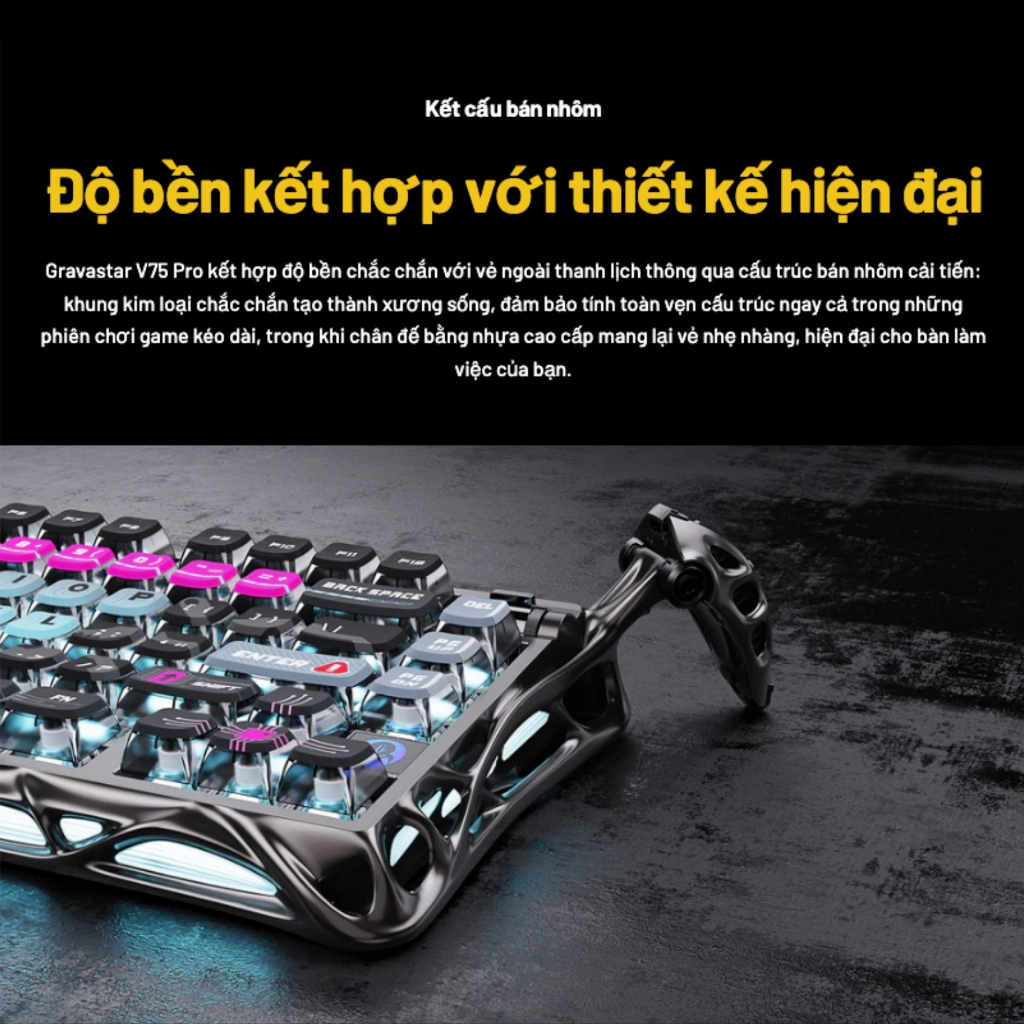 Bàn Phím Cơ GravaStar Mercury V75 Pro Cyberpunk Hall Effect RGB 8000Hz Gaming