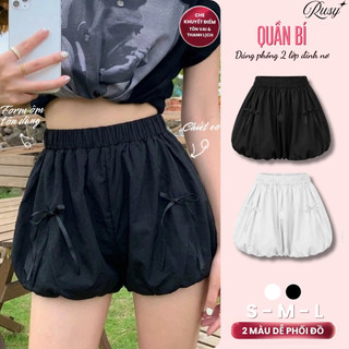 Quần Đùi Bí Phồng 2 Lớp Phối Nơ Lưng Thun Co Giãn Thoáng Mát,Quần Short Nữ Phối Nơ QU04 Rusy