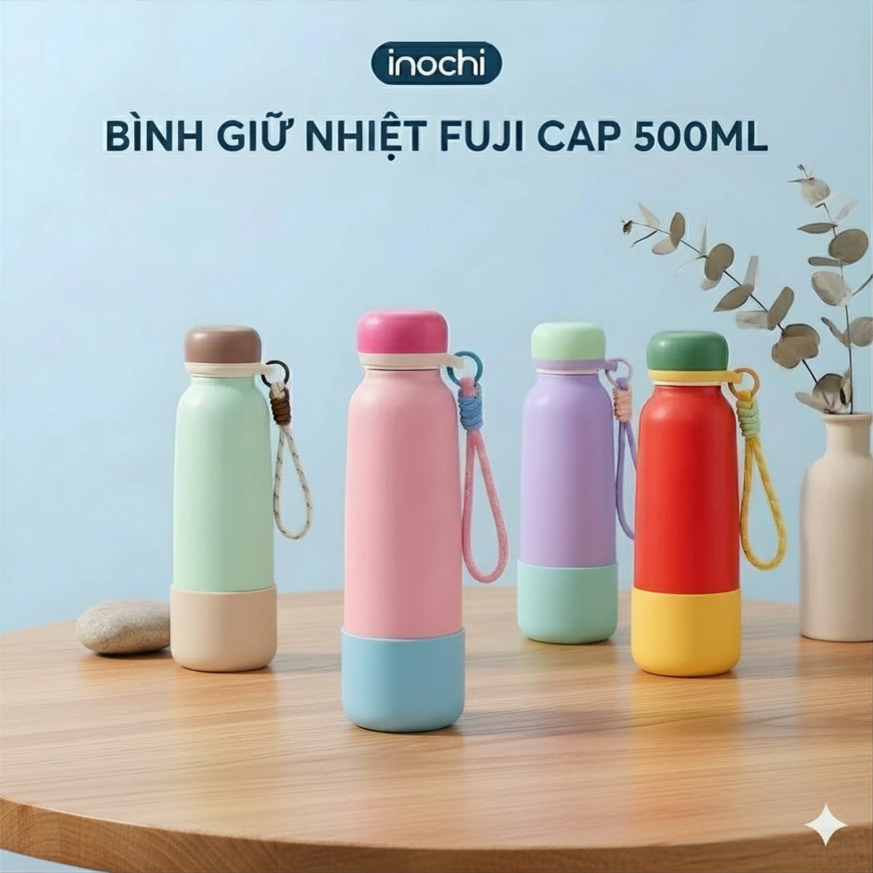 [NEW] Bình Giữ Nhiệt FUJI CAP Inochi 500ml/750ml – Inox 304 cao cấp, chống rỉ, giữ nhiệt tối thiểu 6H, có quai xách