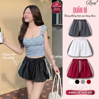 Quần Đùi Bí Kẻ Sọc Lưng Thun Co Giãn Thoáng Mát Quần Short Nữ Phối Sọc Năng Động QU05 RUSY
