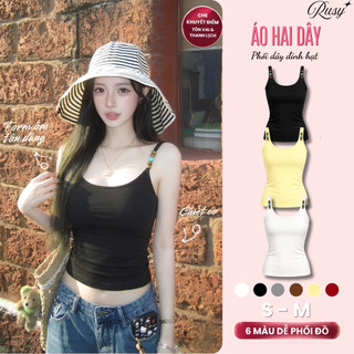 Áo Hai Dây Nữ RUSY Có Mút Ngực Co Giãn Áo Tanktop Ôm Body Đính Hạt Phối Dây Mùa Hè 2S04 Rusy