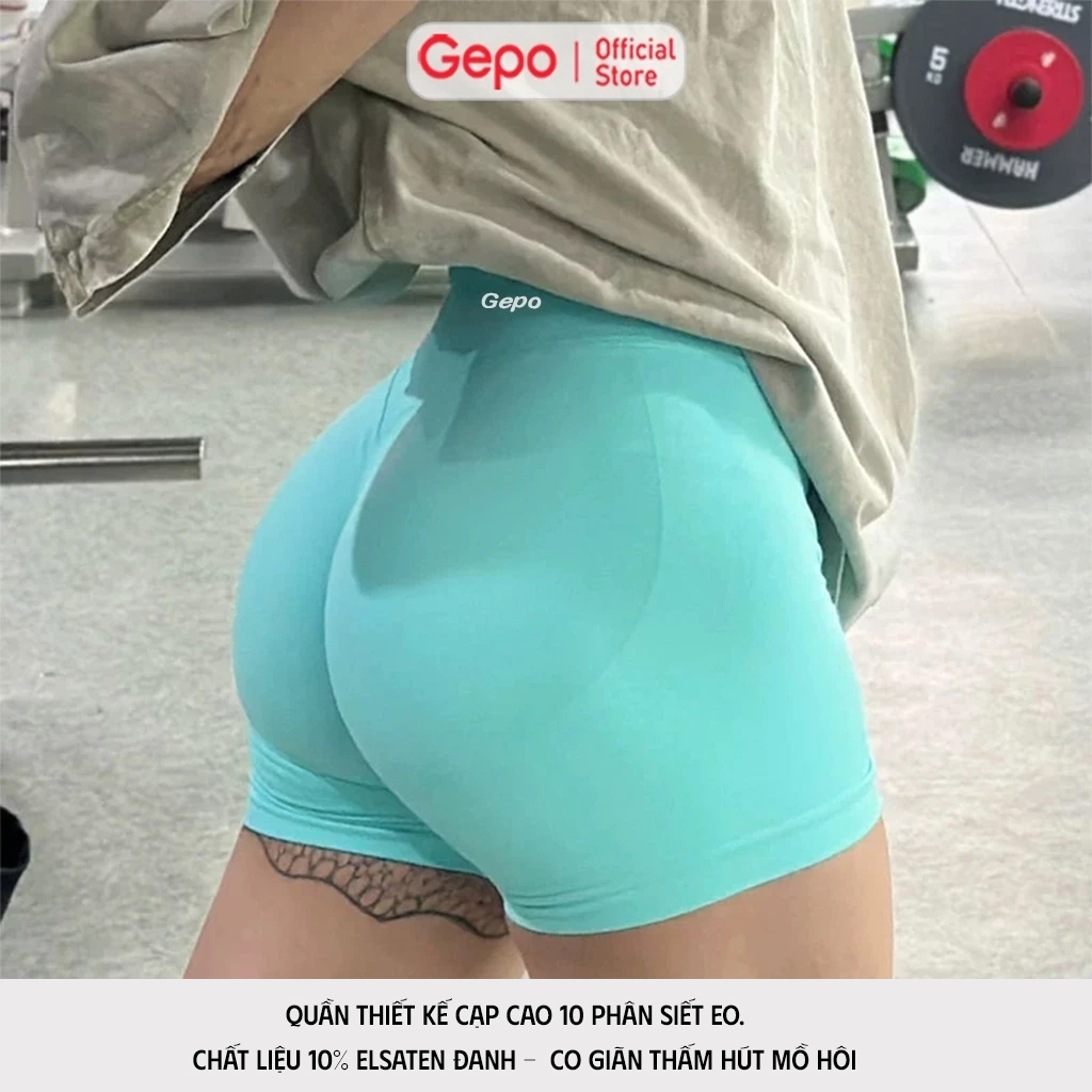 GEPO Quần Short Đùi Tập Gym Cạp Cao Lưng V Có Chun Bản Nâng Cấp 10%Elsaten GP129