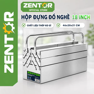 Thùng đựng đồ nghề INOX 18 inch Zentor Chính Hãng, Hộp đựng đồ đa năng sửa chữa cơ khí Thiết kế 3 tầng 5 ngăn