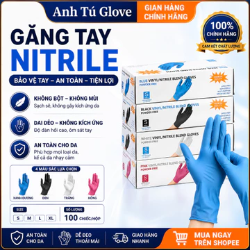 (Hộp 100 Chiếc) Găng Tay Cao Su Y Tế,Găng Tay Y Tế Không Bột Nitrile Trắng, Xanh, Đen Sử Dụng Cho Phòng Khám,Spa Thẩm Mỹ