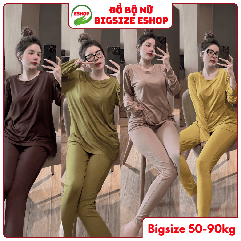 Set Đồ Bộ Nữ Tay Dài Ủ Kem Chất Thun Lạnh Cổ Tròn ESHOP Đồ Bộ Thun Lạnh Gân Tăm Mịn Mát Mặc Ủ Kem Tay Dài Quần Dài UK01