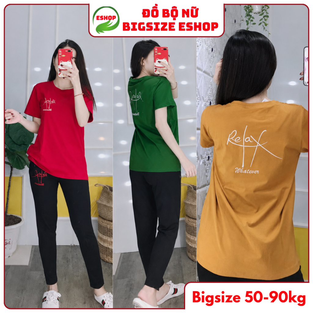 Đồ bigsize nữ ESHOP mặc nhà thể thao quần dài trung niên đẹp dễ thương đi chơi ngủ thun cotton form rộng DB122