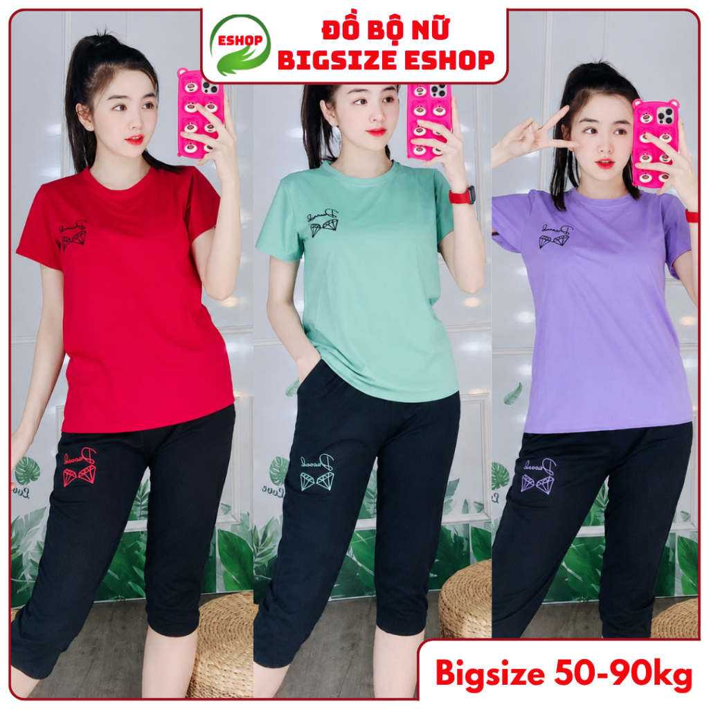 Đồ Bộ Nữ Mặc Nhà Bigsize 43-85kg ESHOP Thun Cotton Quần Lửng Ngố Mùa Hè Đi Chơi Trung Niên AD13