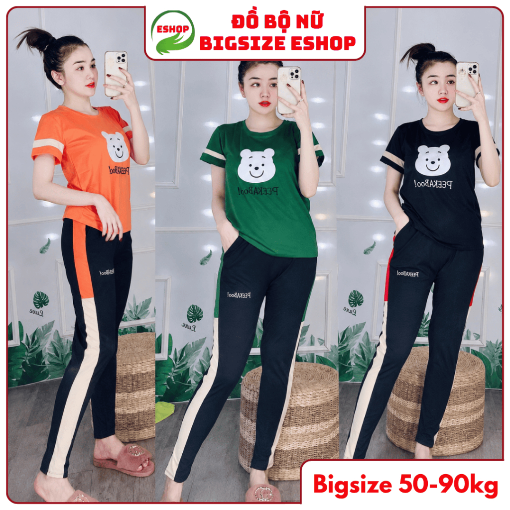 Đồ Bộ Nữ Bigsize 43-85kg Chất Thun Cotton Quần Dài Mặc Nhà Đi Chơi Thể Thao Trung Niên ESHOP DB07