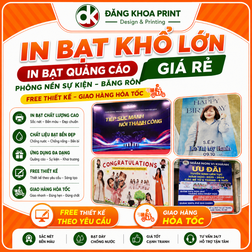 In bạt quảng cáo, bảng hiệu, băng rôn, banner tốt nghiệp, phông nền sự kiện - Free thiết kế - Khách cần gấp nhắn shop
