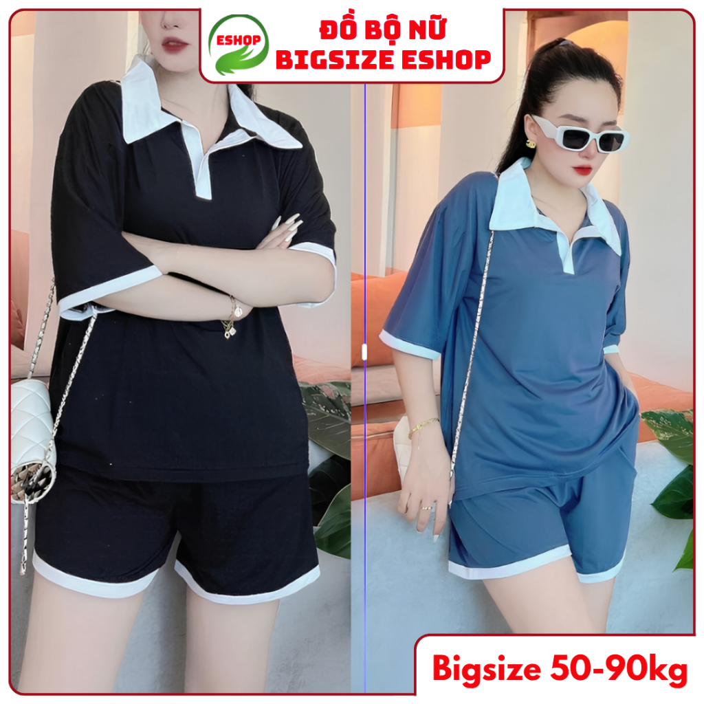 Đồ bộ nữ quần đùi bigsize áo cổ trụ polo ESHOP Đồ bộ mặc nhà thể thao quần đùi đẹp dễ thương đi chơi ngủ cute DB43