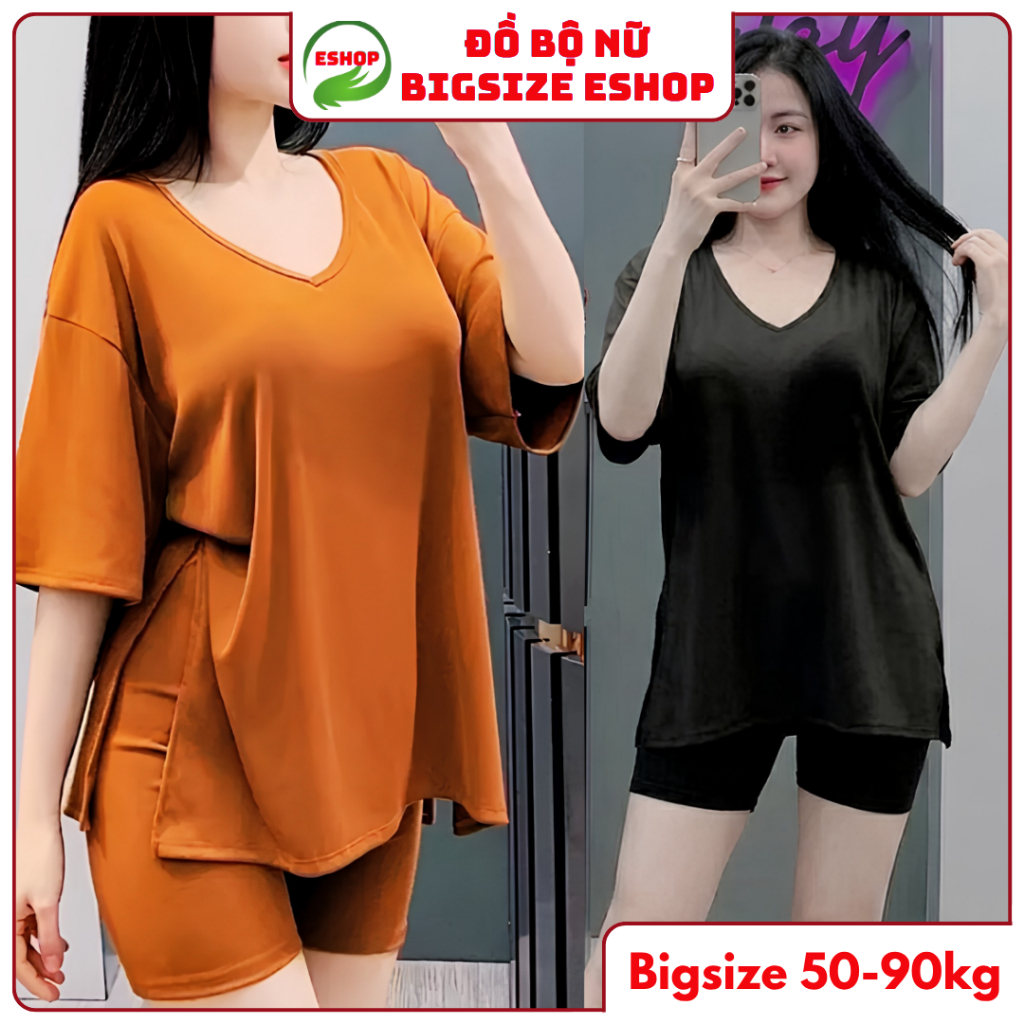 Set Bộ Lửng Ngố Mặc Hè Bigsize ESHOP Đồ Bộ Nữ Đồ Mặc Nhà Áo Cổ Tim Đẹp Thời Trang Thiết Kế Bigsize