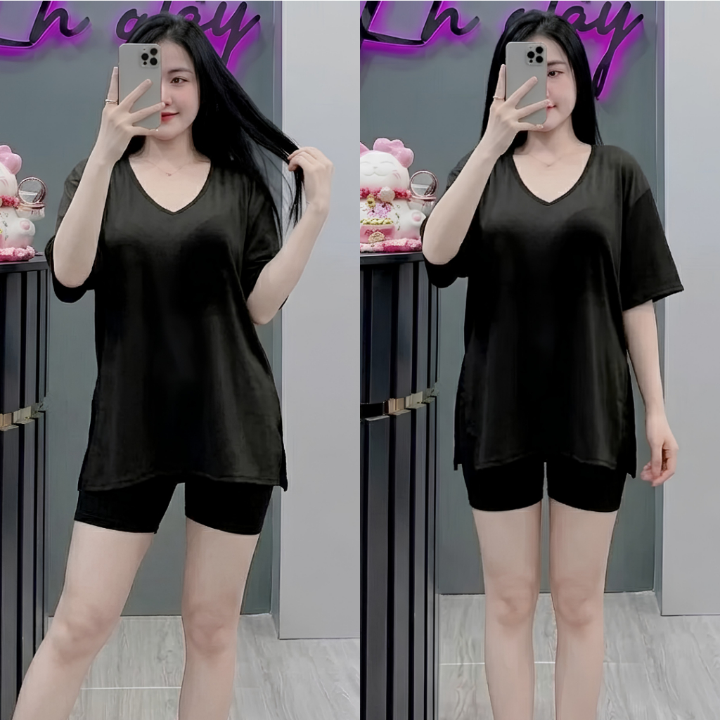 Set Bộ Lửng Ngố Mặc Hè Bigsize ESHOP Đồ Bộ Nữ Đồ Mặc Nhà Áo Cổ Tim Đẹp Thời Trang Thiết Kế Bigsize