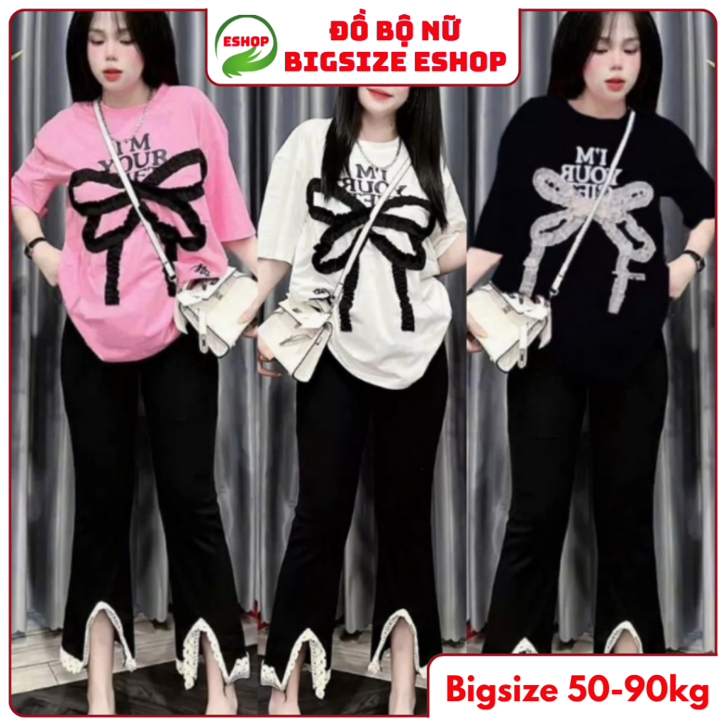 Đồ bộ nữ quần dài ống loe nơ viền ren ESHOP Đồ mặc nhà bigsize đẹp dễ thương đi chơi Xinh MS905
