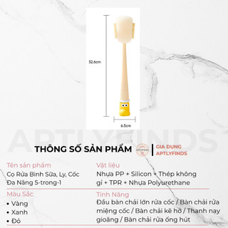 Cọ Rửa Bình Sữa Ly Cốc Đa Năng 5 Trong 1 APTLYFINDS Chổi Cọ Vệ Sinh Khe Hở Nắp Bình
