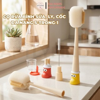 Cọ Rửa Bình Sữa Ly Cốc Đa Năng 5 Trong 1 APTLYFINDS Chổi Cọ Vệ Sinh Khe Hở Nắp Bình