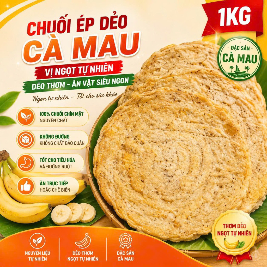 1kg chuối ép dẻo Cà Mau vị ngọt tự nhiên dẻo thơm-ăn vặt siêu ngon