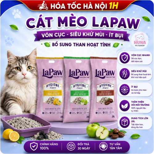 Cát Vệ Sinh Mèo LaPaw Than Hoạt Tính - Siêu Vón Cục, Khử Mùi, Thơm Lâu, Ít Bụi - Huna