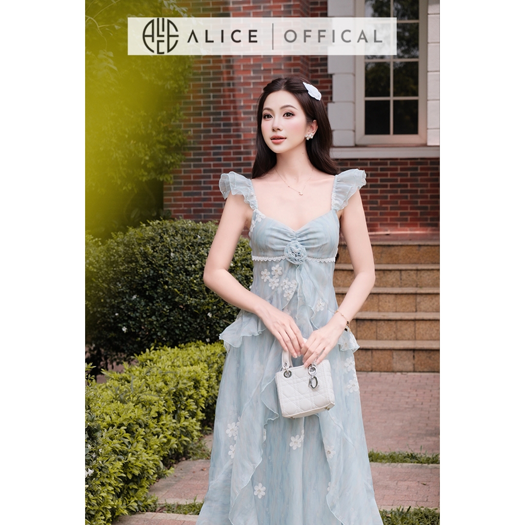 Váy Maxi Dáng Dài Alice Chất Tơ Thêu Hòa Nổi, Đầm 2 Dây Cúp Ngực Mùa Hè Phối Ren Eo Thêu V1482